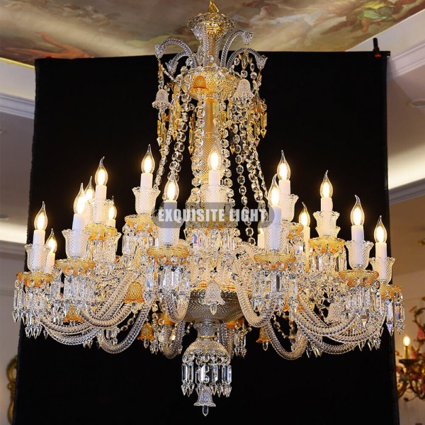 Duplicated 24 Lights Clear & Amber Baccarat Crystal Lighting Chandelier