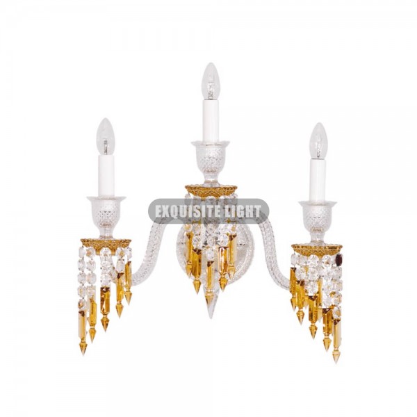 3 Lights Amber Baccarat Crystal Wall Sconce