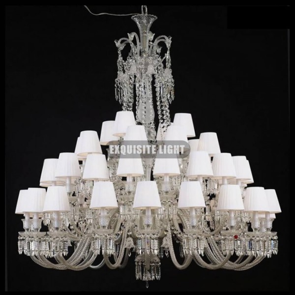 48 Lights Baccarat Chandelier with Fabric Shades Big Baccarat Lighting for Living Room