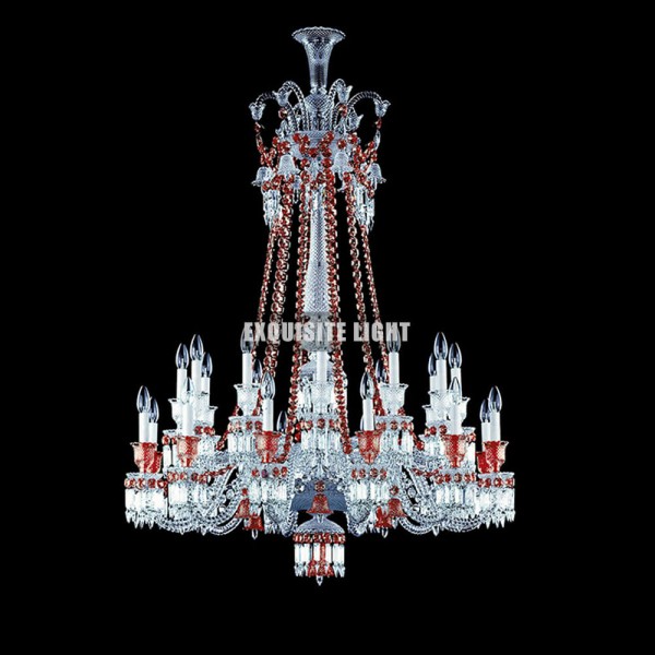 Long 24 Lights Red Baccarat Chandelier