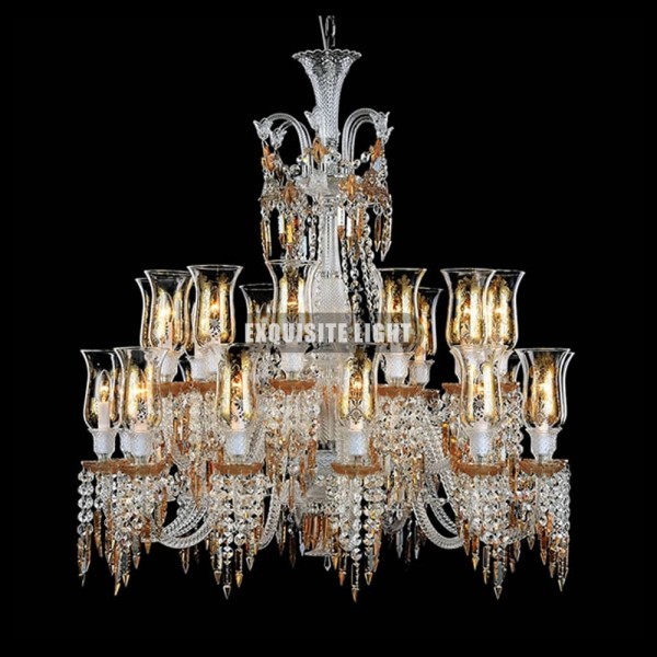 24 Lights Zénith Charleston Amber Baccarat Crystal Chandelier with Glass Shade