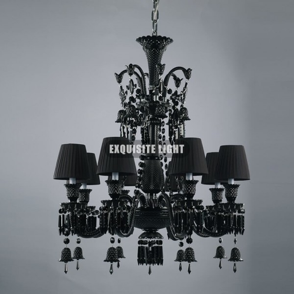 8 Lights Black Baccarat Crystal Lighting with Shade