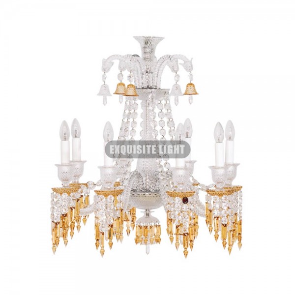 Short 8 Lights Amber Baccarat Crystal Chandelier