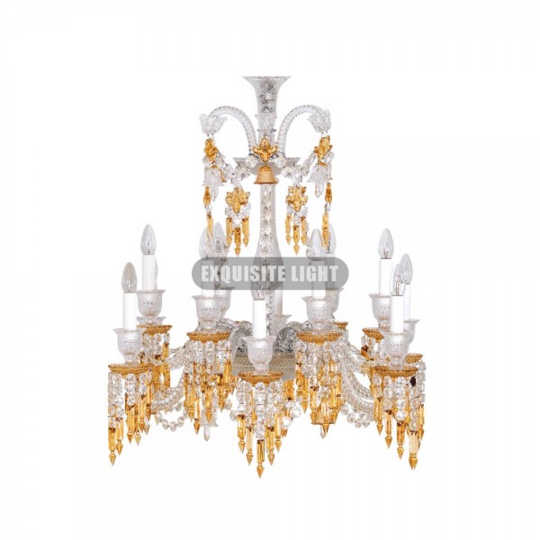 Short 12 Lights Amber Baccarat Crystal Chandelier