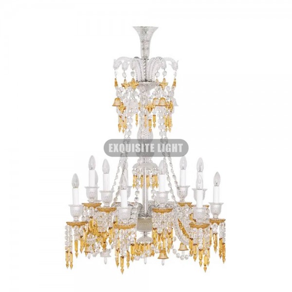 Long 12 Lights Amber Baccarat Crystal Chandelier