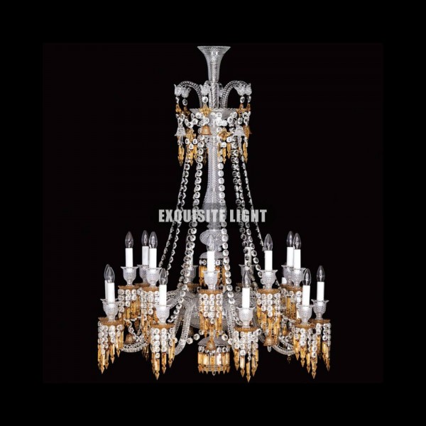 Long 18 Lights Amber Baccarat Crystal Chandelier