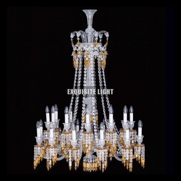 Long 24 Lights Amber Baccarat Crystal Chandelier